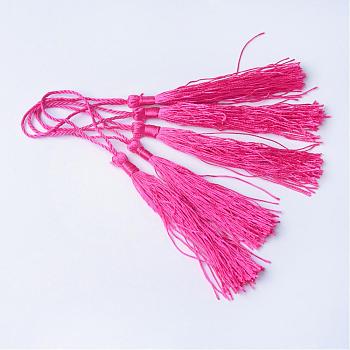 Polyester Tassel Decorations, Pendant Decorations, Deep Pink, 130x6mm, Tassel: 70~90mm