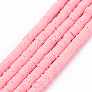 Handmade Polymer Clay Bead Strands, Heishi Beads, Disc/Flat Round, Misty Rose, 4x0.5~1mm, Hole: 1.5mm, about 320~447pcs/strand, 15.74~16.92 inch