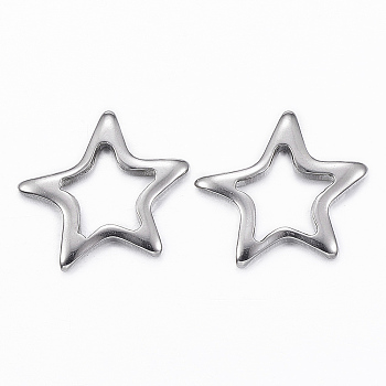 Tarnish Resistant 304 Stainless Steel Links, Star, Stainless Steel Color, 16x17x2mm, Hole: 8x8mm