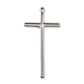 304 Stainless Steel Pendants, Cross Charm, Religion, Stainless Steel Color, 26x12.5x1mm, Hole: 1mm
