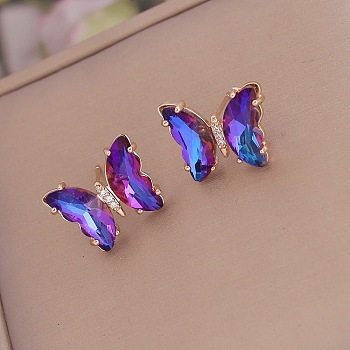 Fashionable Gradient Butterfly Earrings for Women, Stylish Stud Earrings, Golden