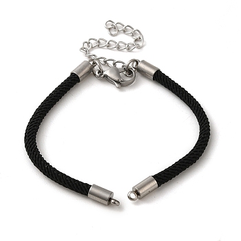 Milan Cord & 304 Stainless Steel Bracelets Making, Black, 6-5/8 inch(16.8cm)