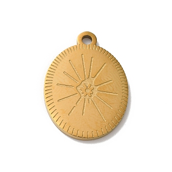 Bohemian Style 304 Stainless Steel Pendant, Laser Cut, Oval, Golden, 21x15x1.5mm, Hole: 1.6mm