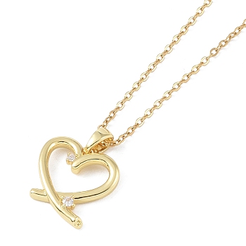 201 Stainless Steel Cable Chain Necklaces, Brass Micro Pave Cubic Zirconia Pendant Necklaces, Heart, Real 18K Gold Plated, 16.34 inch(41.5cm)