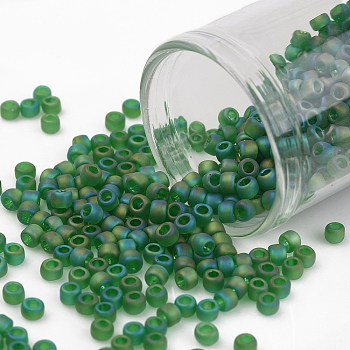 TOHO Round Seed Beads, Japanese Seed Beads, (167BF) Matte Transparent AB Peridot, 8/0, 3mm, Hole: 1mm, about 222pcs/10g
