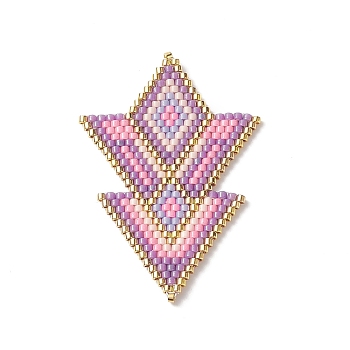Handmade Loom Pattern MIYUKI Seed Beads, Rhombus with Triangle Pendants, Pink, 49x33x2mm, Hole: 0.8mm