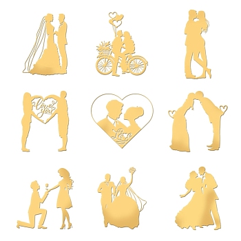 Nickel Decoration Stickers, Metal Resin Filler, Epoxy Resin & UV Resin Craft Filling Material, Golden, for Valentine's Day, Wedding, Human, 40x40mm, 9 style, 1pc/style, 9pcs/set