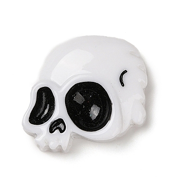 Skull Halloween Opaque Resin Decoden Cabochons, Halloween Jewelry Craft, White, 25.5x27x7.5mm