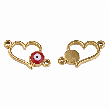 304 Stainless Steel Enamel Connector Charms, Golden, Heart with Evil Eye, Dark Red, 11.5x18x3mm, Hole: 1.2mm