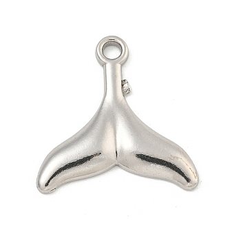 Non-Tarnish 304 Stainless Steel Pendants, Fishtail Charm, Stainless Steel Color, 26x25x3mm, Hole: 3mm