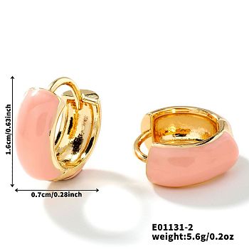 Brass Enamel Hoop Earrings, Fashionable and High-end European and American Style, Golden, Pink, 16x7mm