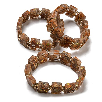 Dyed Natural Imperial Jasper with Resin Beaded Stretch Bracelets, Rectangle, Chocolate, Inner Diameter: 2-1/8 inch(5.4cm)
