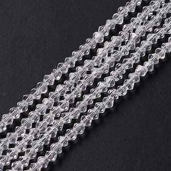 Clear Glass Bicone Beads Strands, Faceted, 2x3mm, Hole: 0.5mm, about 160~180pcs/strand, 16.54 inch~17.32 inch(42~44cm)