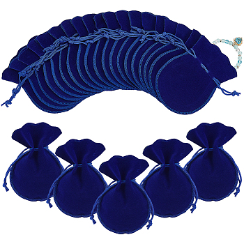 50Pcs Gourd Velvet Drawstring Bags, Gift Pouches, Medium Blue, 12x9cm