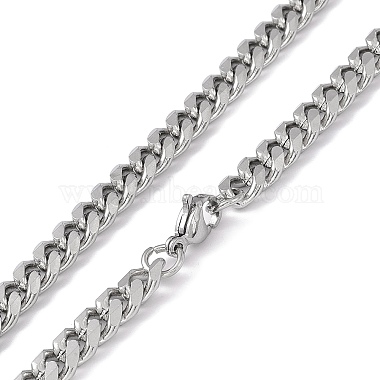 201 Stainless Steel Cuban Link Chain Necklace with 304 Stainless Steel Clasps for Men Women(NJEW-M194-01A-P)-3