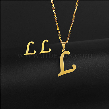 Letter L Stainless Steel Stud Earrings & Necklaces