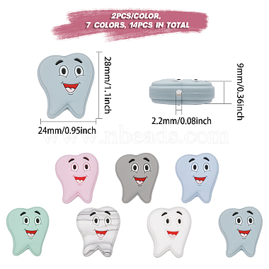 супернаходки 14шт. 7 цвета зубов экологически чистые силиконовые бусины пищевого качества(SIL-FH0001-06)-2