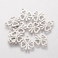 201 Stainless Steel Charms, Laser Cut, Clover, Stainless Steel Color, 13.5x11.5x1.2mm, Hole: 1.5mm(STAS-Q201-T118)