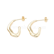 Twist Shape Stud Earrings, Half Hoop Earrings, Brass Open Hoop Earrings for Women, Real 18K Gold Plated, 19x23x2.5mm, Pin: 0.6mm(EJEW-A064-06G-RS)