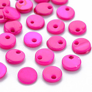 Spray Painted Freshwater Shell Charms, Flat Round, Fuchsia, 7x1~2mm, Hole: 1.2~1.6mm(SHEL-S276-151C)