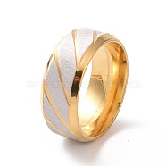 201 Stainless Steel Grooved Rhombus Finger Ring for Women, Golden & Stainless Steel Color, Inner Diameter: 17mm(RJEW-I089-45GP)