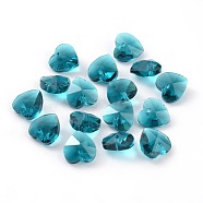 Romantic Valentines Ideas Glass Charms, Faceted Heart Charm, Medium Turquoise, 14x14x8mm, Hole: 1mm(G030V14mm-14)