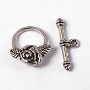 Tibetan Style Toggle Clasps, Lead Free & Cadmium Free & Nickel Free, Antique Silver, Flower: 18x19mm, Bar: 4x24mm, Hole: 2mm(LF0026Y-NF)