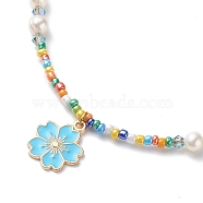 Alloy Enamel Sakura Pendant Necklace, Natural Pearl & Glass Beaded Necklace for Women, Colorful, 17.80 inch(45.2cm)(NJEW-JN04052)