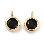Brass Micro Pave Cubic Zirconia Charms, Flat Round, Real 18K Gold Plated, Black, 9x6x3.5mm, Hole: 2mm(KK-C051-38G-01)