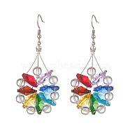 Natural Quartz Crystal & Glass Beaded Flower Dangle Earrings, 316 Surgical Stainless Steel Wire Wrap Jewelry for Women, Colorful, 72mm, Pin: 0.8mm(EJEW-JE05198)