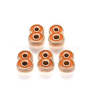 Alloy Enamel Beads, Number, Cadmium Free & Lead Free, Light Gold, Orange, Num.8, 10x7.5x3mm, Hole: 1.5mm(ENAM-R055-03-08-RS)