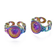304 Stainless Steel Chunky Heart Cuff Ring, Rainbow Color Open Ring for Women, US Size 9 1/2(19.3mm)(RJEW-N038-105)