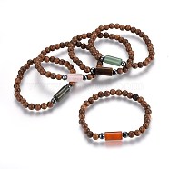 Wood Beads Stretch Bracelets, with Natural Gemstone and Non-Magnetic Synthetic Hematite Beads, 2-1/8 inch(5.3cm)(BJEW-JB03972-M)