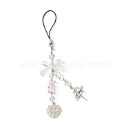 Acrylic Mobile Phone Straps, with Alloy Pendants, Heart & Star, Pink, 16.2cm(HJEW-FZ00017-03)