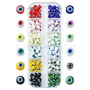 156Pcs 12 Colors Baking Painted Glass Beads, Round with Evil Eye, Mixed Color, 6x5mm, Hole: 1.2mm, 13pcs/color(DGLA-FS0001-04)