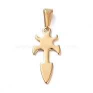 304 Stainless Steel Pointed Pendants, Arrow, Golden, 25x12x1mm, Hole: 8x3mm(STAS-I127-073G)