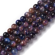 Natural Galaxy Tiger Eye Beads Strands, Round, Dyed & Heated, Midnight Blue, 10mm, Hole: 1mm, about 39pcs/strand, 15.75''(40cm)(G-P455-01C)