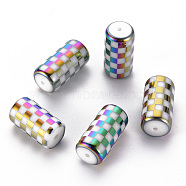 Electroplate Glass Beads, Column with Grid Pattern, Colorful, 20x10mm, Hole: 1.2mm, 50pcs/bag(EGLA-T009-23F)