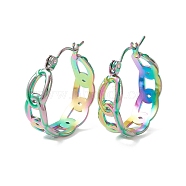 304 Stainless Steel Curb Chain Chunky Hoop Earrings for Women, Rainbow Color, 22x20.5x7mm, Pin: 0.7mm(EJEW-P197-05MC)