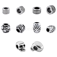 Stainless Steel European Beads, Large Hole Beads, Mixed Shapes, Antique Silver, 10pcs/box(STAS-UN0012-07AS)