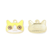 Alloy Enamel Charms, Cat Charm, Golden, Champagne Yellow, 13x16x2.2mm, Hole: 2mm(ENAM-G212-17G-03)