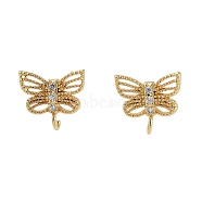 Brass Micro Pave Cubic Zirconia Stud Earrings Finding, Long-Lasting Plated, Lead Free & Cadmium Free, Butterfly, Real 18K Gold Plated, 10.5x11mm, Hole: 1.8mm, Pin: 11x0.7mm(KK-K364-05G)