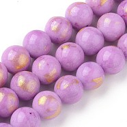 Natural Jade Beads Strands, with Gold Foil, Dyed, Round, Violet, 8mm, Hole: 1mm, about 50pcs/strand, 15.75 inch(40cm)(G-F670-A09-8mm)