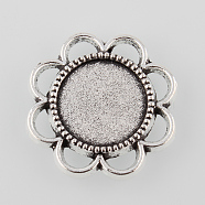 Tibetan Style Antique Silver Alloy Flower Tray Cabochon Settings, Cadmium Free & Lead Free, Tray: 14mm, 25x2.5mm, about 263pcs/1000g(TIBE-M021-05AS)