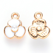 Alloy Enamel Charms, with ABS Plastic Imitation Pearl, Flower, Light Gold, White, 12x9x3.5mm, Hole: 1.4mm(ENAM-S121-053)