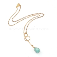 teardrop, Natural Amazonite Pendants Necklaces, with Brass Linking Rings & Cable Chains, 304 Stainless Steel Lobster Claw Clasps, 17.52~17.72 inch(44.5~45cm), 2mm(NJEW-JN02918-05)
