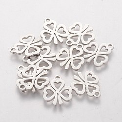 201 Stainless Steel Charms, Laser Cut, Clover, Stainless Steel Color, 13.5x11.5x1.2mm, Hole: 1.5mm(STAS-Q201-T118)