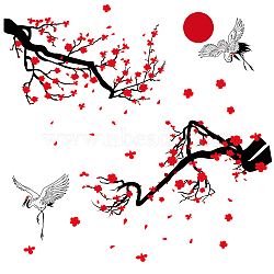 PVC Wall Stickers, Wall Decoration, Plum Blossom & Crane, Chinese Painting Style, Plant & Animal Pattern, 750x390mm, 2 sheets/set(DIY-WH0228-478)