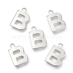 201 Stainless Steel Charms, Alphabet, Letter.B, 12x7.8x0.6mm, Hole: 1.2mm(STAS-C021-06P-B)