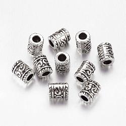 Tibetan Style Alloy Beads, Column, Antique Silver, Lead Free & Cadmium Free, 9x7mm, Hole: 3.5mm(X-LF0834Y)